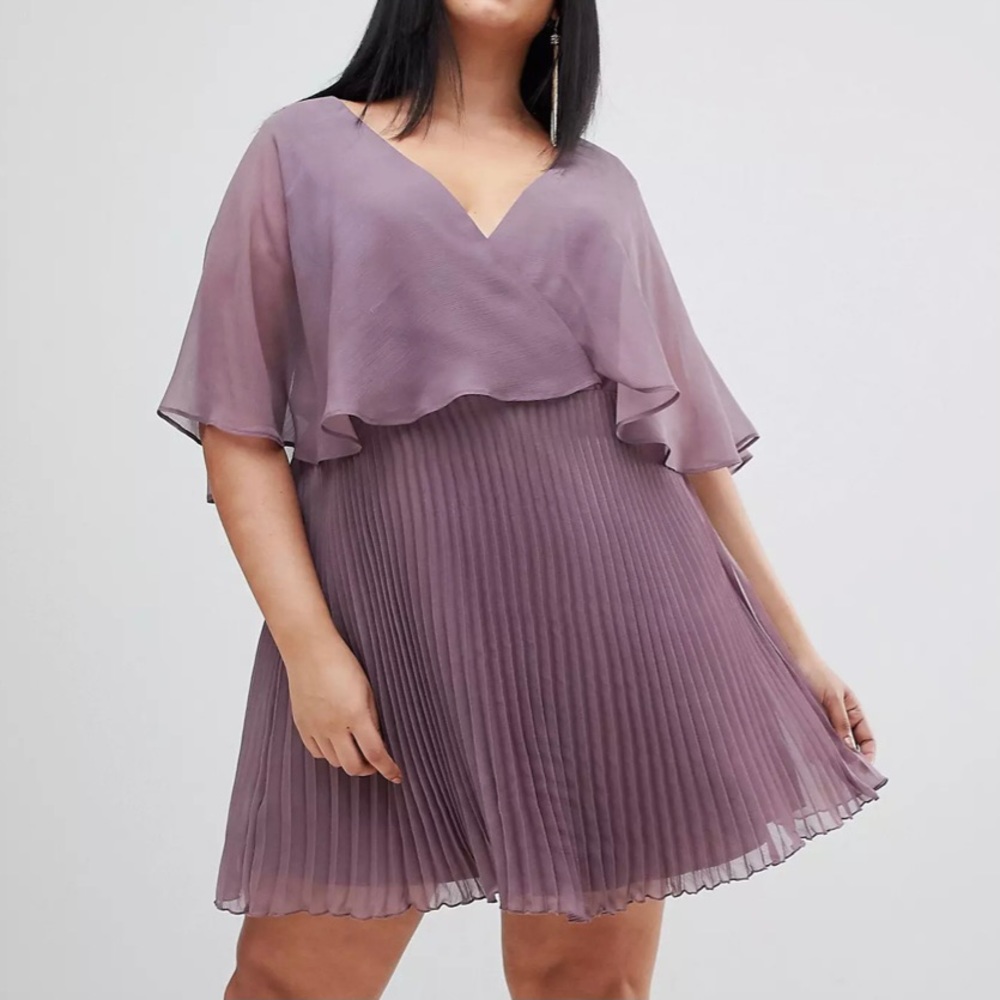 ASOS Curve flutter sleeve dress w pleat skirt